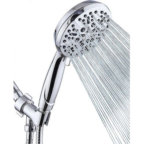Pommeau de douche portatif haute pression avec un flexible de 60 pouces de long et un support de raccordement en laiton. (1/5)
