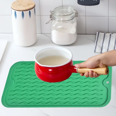 Tapis Isolant De Table - Pour Cuisine Et Salle À Manger - Antidérapant - Avec Anneau De Suspension - 30 X 15 X 2 Cm - Vert - 1 Pièce (1/5)
