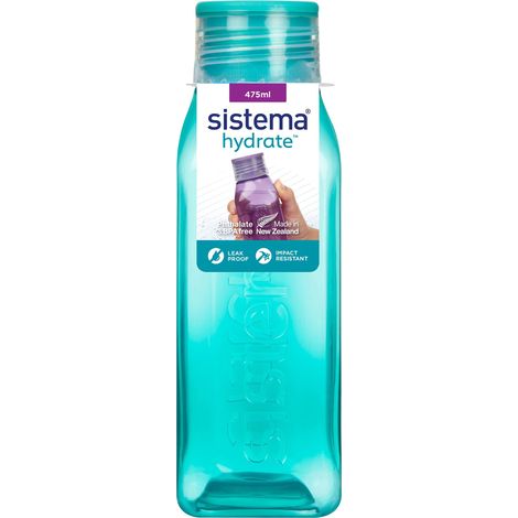 Sistema borraccia quadrata  475 ml  Borraccia priva di BPA  Coperchio a tenuta ermetica  Impugnatura sagomata  Colori assortiti (1/5)