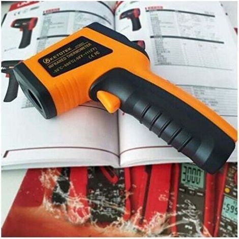 Laser-Infrarot-Thermometer-Pistole, digitales Thermometer -50-400°C, Laserpunkt, lebensmittelecht, professioneller Schreiber, 2 AAA-Batterien enthalten (gelb) (1/3)