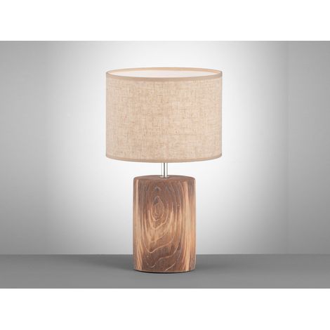 Tischleuchte MALIK mit Leinenschirm Beige & Betonfuß Holzoptik, Höhe 43cm (1/5)