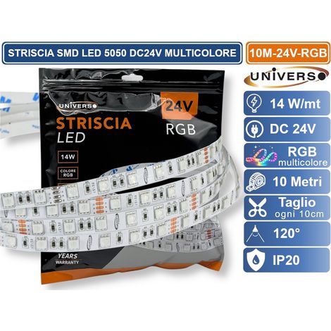 UNIVERSO 10M-24V-RGB Striscia LED Flessibile 140W SMD RGB 60 LED/METRO DC 24V BOBINA 10 METRI DA INTERNO IP20 (1/4)