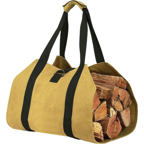 Kaki,Sac de rangement pour bois de chauffage en toile cirée avec poignées pour le camping (1/5)