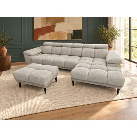 Ecksofa Schlafsofa SENVELIO RELAX inkl. Hocker Stoff Glam Hellgrau Ottomane Rechts (1/5)