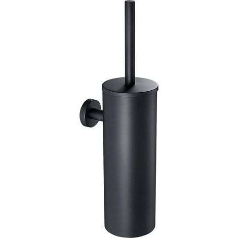 Schwarze, wandmontierte WC-Bürste mit Halterung, WC-Bürste aus Edelstahl 304 mit langem Griff, antibakterielle WC-Bürste mit Halterung (1/5)