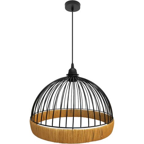 Colgante Gaston 1xe27 Negro/natural Regx36x36cm C/metal Y Rattan