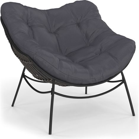 Idmarket – Fauteuil de jardin relax LOA en polyrotin gris – Structure acier – Coussin polyester – Confort optimal pour extérieur