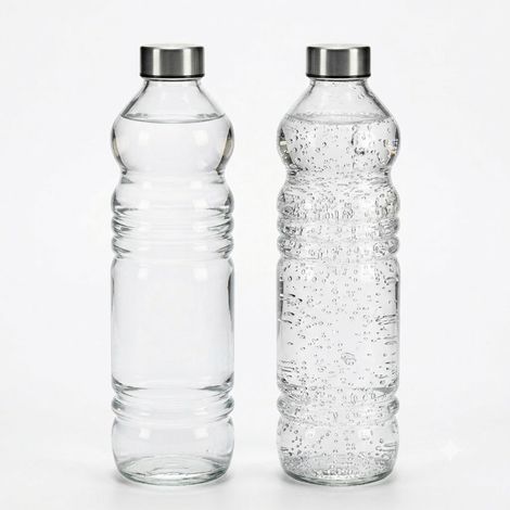 Set 2 Bottiglie in Vetro Trasparente 1,1 Litri con Tappo a Vite in Metallo Bottiglie da Tavola per Acqua Liscia e Gassata Misure 8x8xH31 cm Uso Domestico e Ristorazione Horeca PROFESSIONALE (1/5)