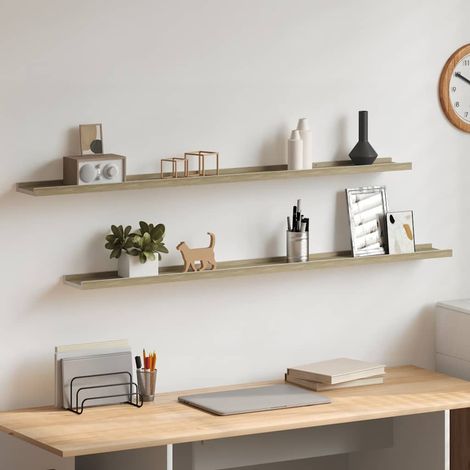 vidaXL Mensole da Parete 2 pz Bianco e Rovere Sonoma 115x9x3 cm