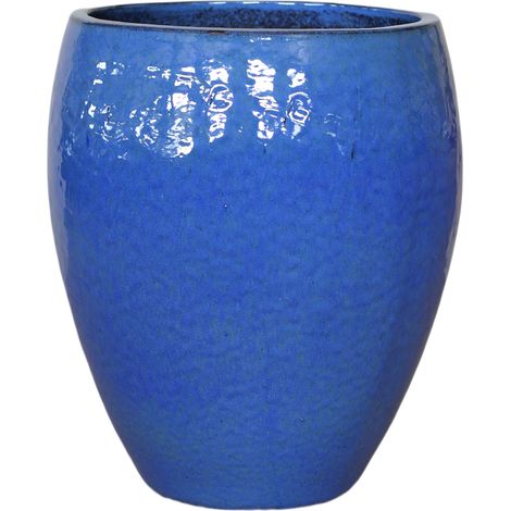 Pot grande taille d'extérieur POSEIDON2 46x55cm bleu outremer, fait main en terre cuite émaillée, résistant au gel (1/4)