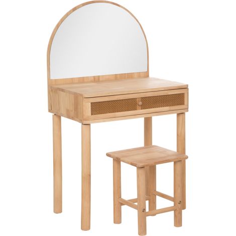 Coiffeuse avec tabouret hévéa et cannage pour chambre d'enfant Atmosphera for Kids