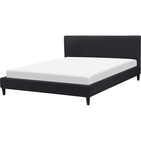 Cama tapizada en tela negro 160 x 200 cm marco de listones cabecero estilo contemporáneo Fitou