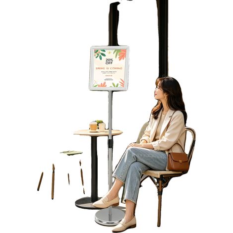 Schildhalter, verstellbare Höhe 80-130 cm, Außenrahmengröße 32,5 x 24 cm, Innenrahmengröße A4, Sockeldurchmesser 25 cm, 8 Stück (1/5)