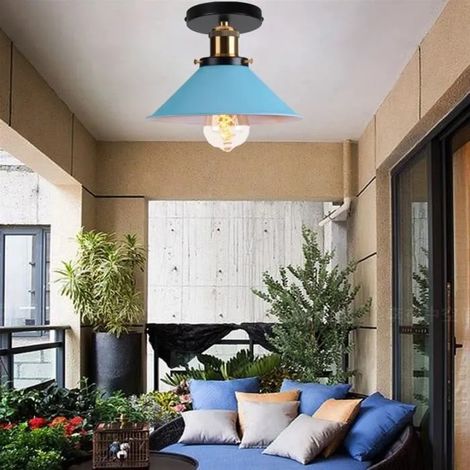 U-DO Plafonnier Intérieur Moderne E27 Lampe de Plafonde en Métal Bleu 22cm Lustre Luminaire Illuminé pour Salon Cuisine (1/4)
