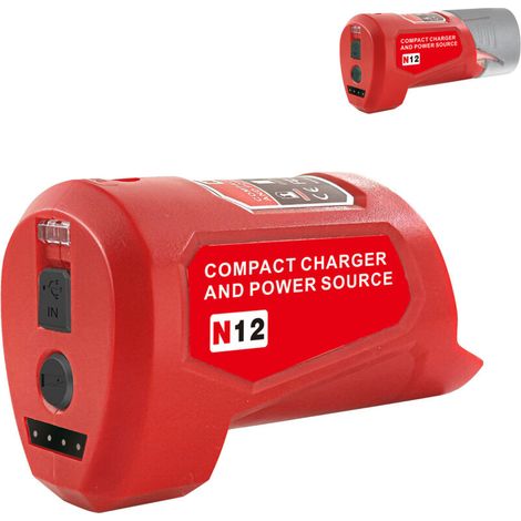 SABIR Chargeur portable USB et bloc d'alimentation adapté pour Milwaukee-1201 M12,10x6,3x5 cm (1/5)