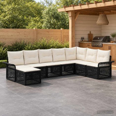 vidaXL Conjunto de sofás de jardín 8 uds. Negro ratán sintético (1/5)