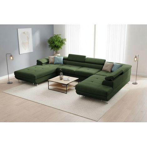 Wohnlandschaft Schlafsofa GIANLUCA in Stoff Gerra Grün Ottomane 105 cm Links (1/5)