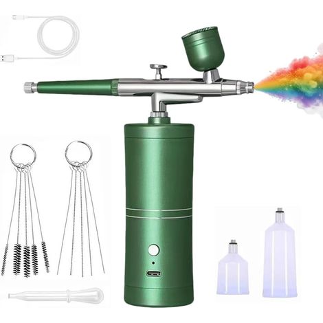 Kabelloses Airbrush-Set mit Kompressor – Tragbare Airbrush-Pistole für Tortendekoration, Nageldesign, Make-up, Tattoos, Model- und Gesichtsbemalung (Grün) (1/5)