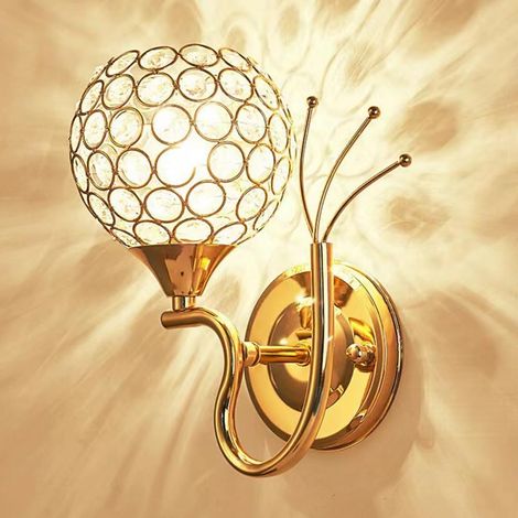 Applique murale en cristal, applique boule dorée, applique murale boule en métal creux avec abat-jour octogonal, luminaire E27, appliques murales pour porche intérieur, appliques murales au design mod (1/5)