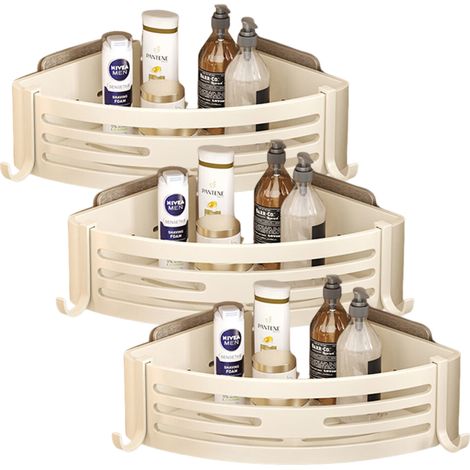 1 étagère d'angle de douche, aluminium anodisé, sans perçage, adhésif renforcé, pour salle de bain et cuisine (1/5)