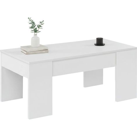 Dmora - Couchtisch Dleal, Couchtisch mit abnehmbarer Platte, Couchtisch für das Wohnzimmer, 100x50h45/56 cm, Glänzend Weiß