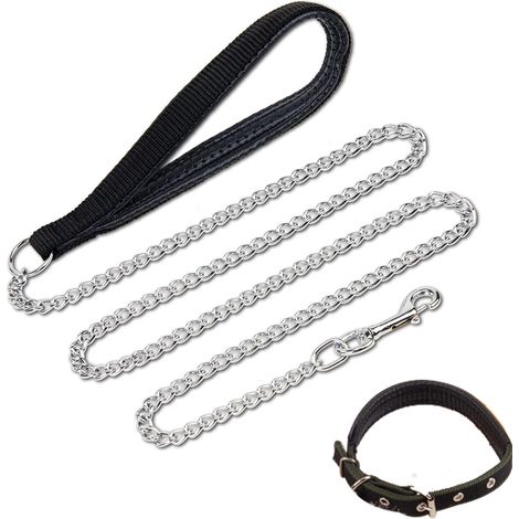 Laisse Pour Chien - Chaîne Métallique Anti-Morsure - Poignée Rembourrée - 120 cm - Pour Chiens Moyens et Grands (1/5)