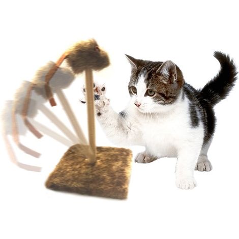Juguete + Rascador para gatos con ratón (13 x 13 x 23 cm)