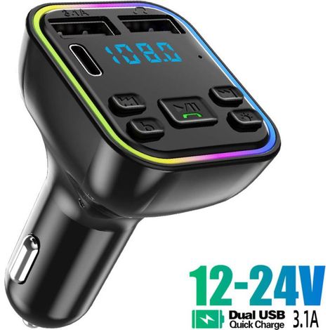 12–24V KFZ Bluetooth 5.0 FM-Transmitter, Ladegerät, kabellose Freisprecheinrichtung für Telefon, MP3-Player/Modulator, Audioempf