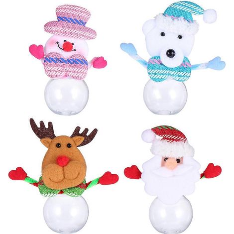 Lot de 4 boîtes de rangement portables Père Noël Mini bouteille ronde Boîte à bonbons de Noël-6x6x12cm-Red