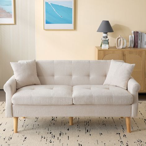 Divano dritto 2 posti 162x74x77 cm in ciniglia beige salvaspazio, FloraGrace (1/5)