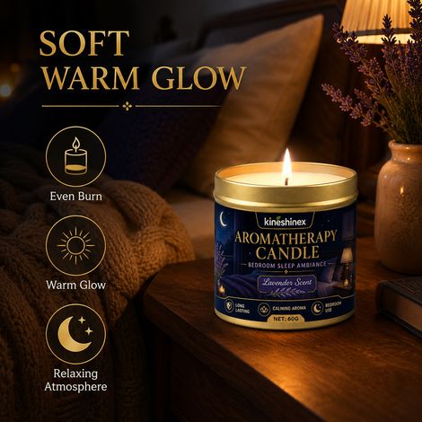 KineShineX soothing and tranquil lavender scented candle for a relaxing and calming sleep in the bedroom at night, soothing and easing restless thoughts. (1/5)
