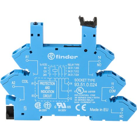 Support relais Finder série 93 5 contacts, Rail DIN, 12V c.a. / V c.c., pour 34.51 ( Prix pour 1 )