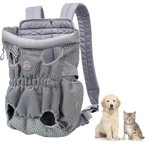 Sac de transport pour animaux de compagnie grande capacité (jusqu'à 10 kg), sac à dos confortable et ajustable (bleu) - L-gris (1/5)