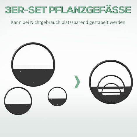 Lot de 3 jardinières murales empilables en acier et acrylique, noires (1/4)