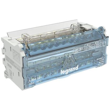 Legrand – Répartiteur pour tableau électrique 100A – 10 départs 2 x 10-25 + 8 x 2,5-10 mm² – Rail DIN – IP00 – IK05