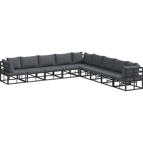 Conjunto de sofás de jardín 9 uds. Negro Aluminio vidaXL (1/5)