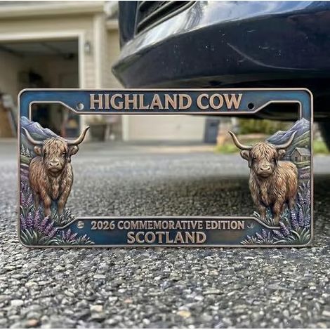 Creative, novel, practical, and best-selling new Highland Cow License Plate - Blue -