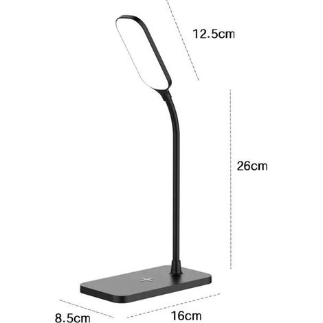 Lampe de bureau LED (noire) avec chargeur sans fil et port USB, variation tactile de l'intensité, conception respectueuse des yeux. (1/5)