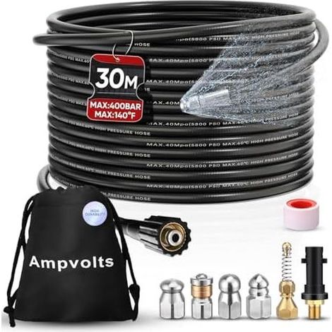 30M Hochdruck-Rohrreiniger - 5 Düsen + Kärcher-Adapter, 5800 PSI/400 Bar, kompatibel mit Kärcher K2-K7 (Standardadapter) (1/5)