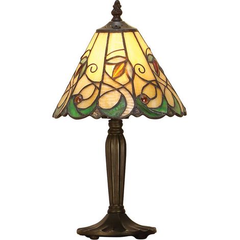 Interiors Jamelia - 1 lampe de table lumineuse en verre Tiffany, peinture bronze foncé avec reflets, E14 (1/4)