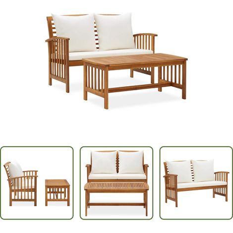 Holzbank -  2-tlg. Garten-Lounge-Set mit Kissen Massivholz Akazie (1/5)