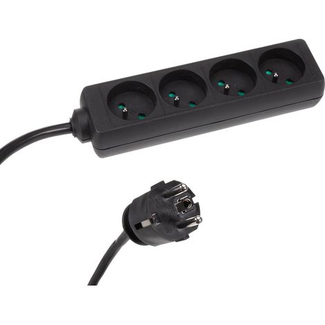 HQ-Power Steckdosenleiste, 4 Typ-E-Steckdosen mit Kindersicherung, 5 m Kabel H05VV-F 3G2.5, 3680 W, kompakte Innenverlängerung, schwarz, IP20, 16 A, 230 V