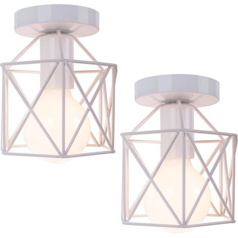 2X Geometric Creative Ceiling Lamp Industrial Retro Chandelier White Metal Ceiling Light For Bar Cafe Office