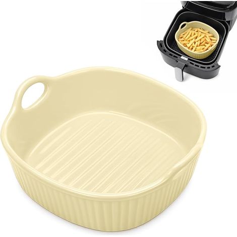 Round Ceramic Gratin Dish for Hot Air Fryer 18.5 x 16.5 x 5.5 cm  Colorful Lasagna and Lasagne Mold  Ceramic Baking Pan with Handles for Microwave Oven (Milk Gel 650ml) (1/5)
