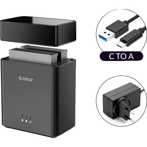 Box per hard disk, interfaccia USB, design a 2 alloggiamenti, spina europea. (1/2)