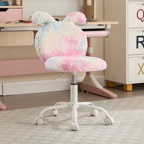 Wahson Chaise de Bureau Enfant en Fausse Fourrure, Chaises Bureau à roulettes pour Fille Fauteuil d'Etude Pivotant pour Enfant Chaises Fille Réglable en Hauteur, Beige (1/5)