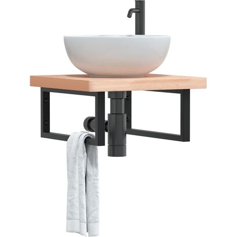 Waschbeckenregal Wandmontage Stahl und Massivholz Buche