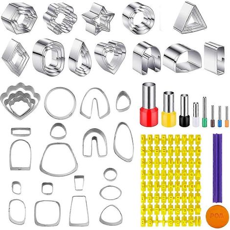 Ensemble de 61 outils pour modelage d'argile, comprenant 51 emporte-pièces en acier inoxydable de formes variées, dont 8 emporte-pièces ronds et 2 emporte-pièces en forme de lettres. (1/5)