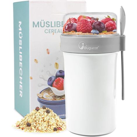 Müslibecher to Go 760ml+230ml, Joghurtbecher mit Löffel, auslaufsicher, weiß (1/5)