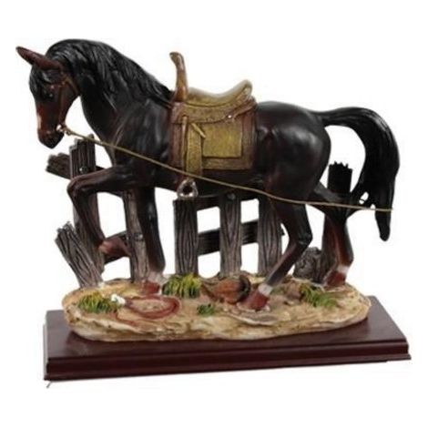 Statue de cheval de selle western en matière synthétique et bois